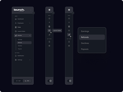 Sidebar for SaaS Product - Dark Mode minimal moderndesing productdesign saas sidebar sidemenu ui userinterface ux