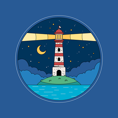 Lighthouse badge badge boat branding cartoon character colorful cute design graphic design house illustration island light lighthouse logo night ocean ui