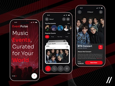 AI Music Event Mobile App Design ai app design app ui artificial intelligence booking app clean dark mode dark ui design event app events app graphic design mobile app mobile app design mobile design mobile event app mobile ui party app ticket app uiux