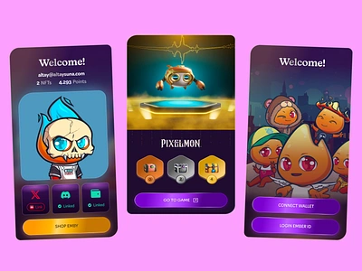 Game Dashboard UI \ Profile Cards buttons card character chest component cover game gui hud illustrations minimal options photo profile card profile section simple social structure ui card wireframe