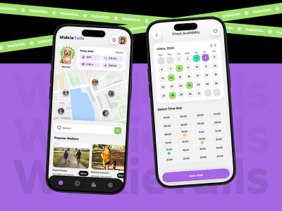 Dog Walking Mobile App Design app app design app development creative design dog dog exercise app dog trusted walker dog walking app graphic design illustration mobile app pet care pet care app pet health tracking ui design uiux ux design veterinary