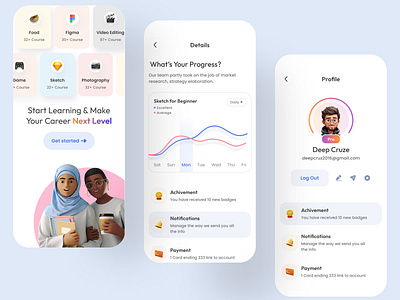 e-learning Platform UI (Onboarding + Profile + Progress) best shot branding components cool design creative design e learning app figma design graphic design illustration iphone app esign learning platform website minimal clean design minimal design online learning app product design saas product soft colored design trending design ui design web design