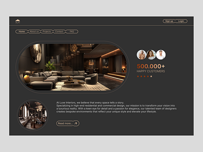 Interior design landpage aestethic branding dark dark theme design designing graphic design interior design landpage ui ux uxui vector website