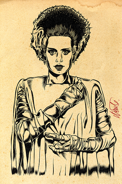 THE BRIDE OF FRANKENSTEIN branding bride of frankenstein david vicente digital art drawing illustration inking