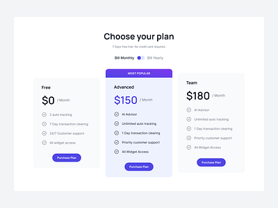 Pricing plan with highlighted background price plan pricing page pricing table subscription plans ui ux design