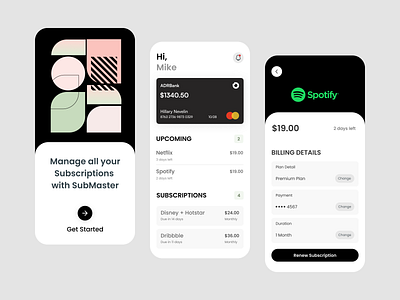 Submaster - Subscription Management App app app design design mobile subscription subscription app subscription management subscription plans ui user interface ux