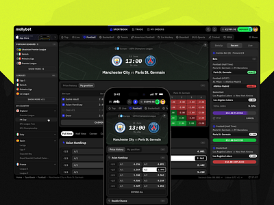 Mollybet: Open event (my position) app betting bookmaker dark design event gambling grid interface modern mollybet neon position product design sports ui user interface ux web web design