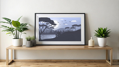 25 Nature Digital Art, Horizontal Framed Poster, Wall Art branding digital landscape framed poster graphic design minimalist wall art modern decor nature illustration nature wall art outdoor vibes peaceful nature scene scenic art tranquil scenery