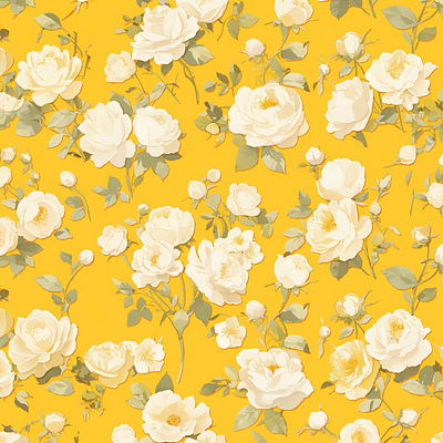 Blossom Rose Pattern botanicaldesign elegantfloral floralpattern floralwallpaper flowerillustration graphicdesign homedecorpattern naturedesign patternart rosepattern surfacepatterndesign textiledesign vintagefloral yellowbackground