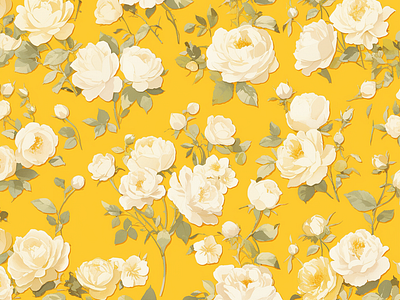 Blossom Rose Pattern botanicaldesign elegantfloral floralpattern floralwallpaper flowerillustration graphicdesign homedecorpattern naturedesign patternart rosepattern surfacepatterndesign textiledesign vintagefloral yellowbackground