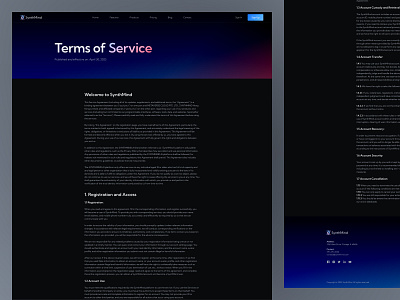 SynthMind - AI Web3 Bot Business & Technology Startup - T&C Page ai ai bot ai chat bot bot business chat dark framer landing page starup technology template terms and conditions theme ui ux web design web3 webflow website