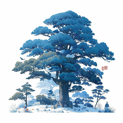 Serene Blue Pine in a Tranquil Landscape artofnature asianinspiration bluepinetree calmingnature chineseart etherealart graphic design landscapepainting minimalistart natureillustration naturelovers peacefullandscape pinetreeart scenicview traditionallandscape tranquilscene