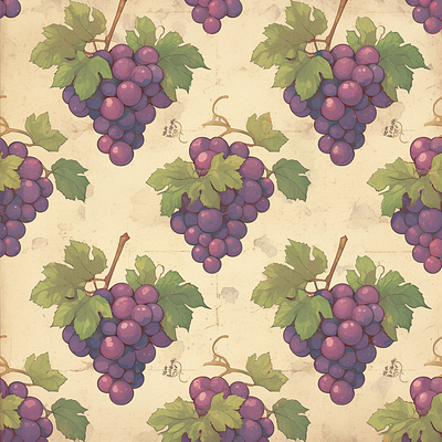 Vintage Grapes Pattern antiquestyle botanicalprint classicvintage countryliving elegantfruitpattern farmhousestyle fruitart grapecluster grapespattern graphic design handdrawnpattern homedecorpattern kitchendecor natureillustration retrofruit rusticdesign vineyarddesign vintagegrapes vintagetextile