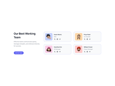 Team section with rotate and scale memoji effect design graphic design ui ui block ui design web design