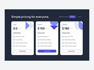 Pricing plan for dark theme price plan pricing page pricing table subscription plans ui ux design