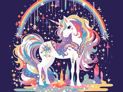 Mystical Rainbow Unicorn colorful dreamy fairytale fantasy fantasyart graphic design illustration magical magicalworld minimalistart mythicalcreature rainbow rainbowmane sparkles stars unicorn vibrant