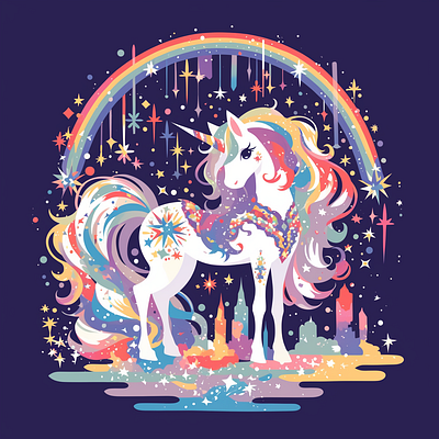 Mystical Rainbow Unicorn colorful dreamy fairytale fantasy fantasyart graphic design illustration magical magicalworld minimalistart mythicalcreature rainbow rainbowmane sparkles stars unicorn vibrant