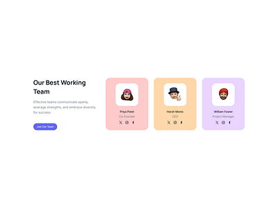 Team section with different background cards and hover memoji ef design graphic design ui ui block ui design web design