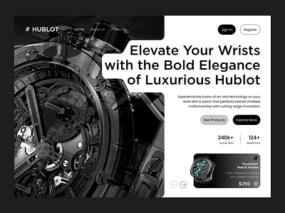 Hublot Watch Website Design app design clock design ecommerce fashion figma figma design hublot hublot watch hublot watch website design rifat ony time ui ux watch landing page watch store website design wrist watch