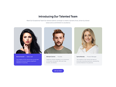 Team cards with background and CTA button design graphic design ui ui block ui design web design