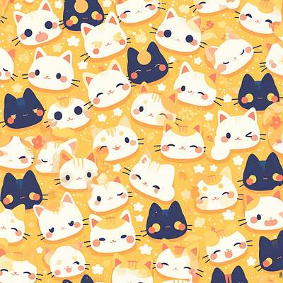 Kitten Pattern animatedstyle cartoonish catlovers charming childrensdesign cozyvibes cuteanimals funnycats happyvibes joyfulart kawaii kittenfaces pastelcolors petlovers playfulpattern seamlesspattern softillustration sweetdesign whimsicaldesign yellowbackground