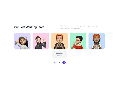 Team section memoji cards with carousel style design graphic design ui ui block ui design web design