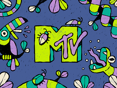 MTV Ident bird breakdown bugs doodle freelance ident illustration jungle minimal mtv music rough scribble simple snake television texture toucan tv video