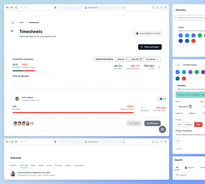 Effort summary across projects and tasks! product design projects saas timesheets