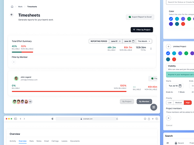 Effort summary across projects and tasks! product design projects saas timesheets