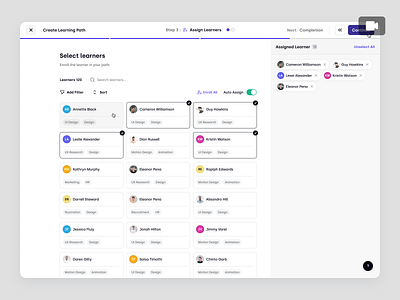 Trenning - Creating Learning Paths: Assign Learners in SaaS LMS animation course education education platform learner learning management system learning path lms product design saas saas design staff training student study team training ui ux web app web design wiki