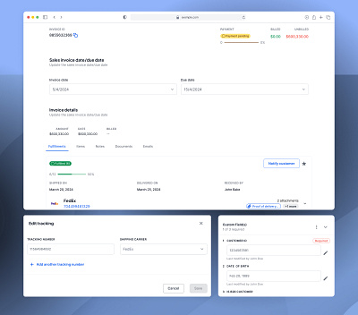 Invoicing and fulfillment tracking UI! fulfillment invoice product design saas shipping