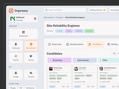 SaaS UI exploration: HR module app branding dashboard hr human resources recruitment saas soft software ui web design