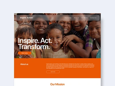 Inspire Action - NGO Website Design Concept action charity clean concept design donation homepage modern ngo uxui web design website