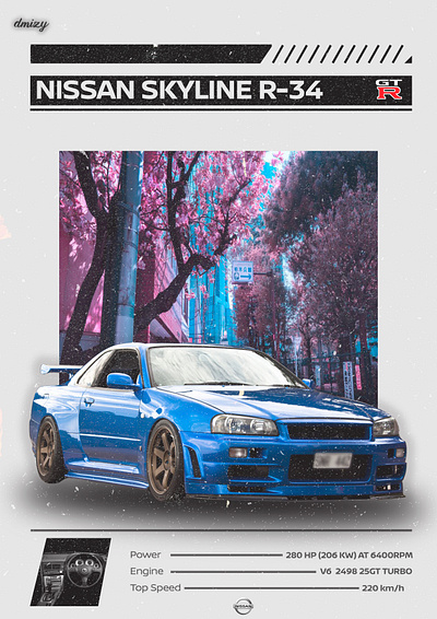 Nissan Skyline R-34 poster branding graphic design illustration