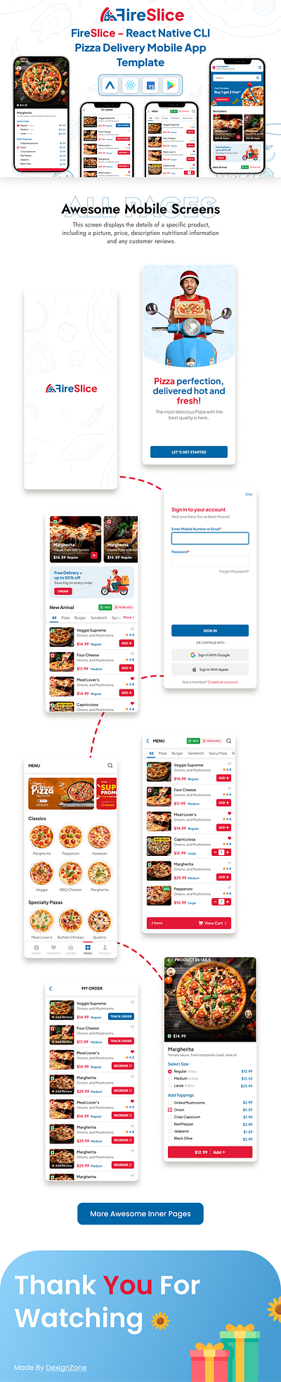 FireSlice - React Native CLI Pizza Delivery Mobile App Template 3d animation branding creative design graphic design illustration logo mobile app mobile app development mobile app template motion graphics product design template ui uiux user experience user interface web development website