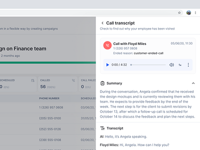 Call Transcript call transcript dashboard sidebar transcript
