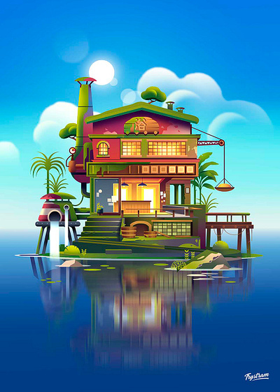 Onsen anime architecture illustration japan light onsen travel voyage