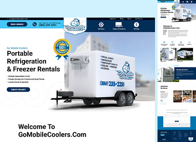 Mobile Cooler Company Landing Page Design 3d animation branding creative landing page figma freezser graphic design home page design illustrator landing page logo motion graphics photoshop rental ui user experience user interface web design website website design