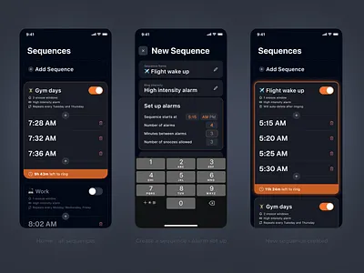 Dark mode alarm app alarm app app button clean component create dark mode design figma interaction ios minimal mobile app orange product design smooth ui ui design ux ux design