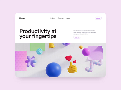 Productivity App Landing Page 3d 3d render 3d website animation branding clean design marketing page minimal productivity app landing page saas landing page smooth ui ux visual design web design