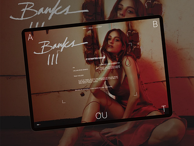 Singer Banks - Modern Experimental Aesthetic Website - About about page artist banks dailyui design experimental figma kirikov modern website singer singer website ui ui ux design uiux ux web design web design inspiration web designer web interface design webdesign