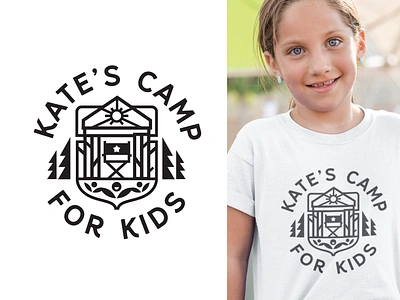 Kate's Camp Shirt Design branding brandmark camp camping children circular graphic design identity design illustration kids lineart logo logo design logos nature outdoors patch design shirt vector