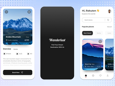 Wanderlust - Your Ultimate Travel Companion app branding design graphic design logo minimal travel typography ui ux