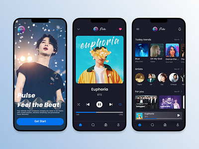 Pulse - Mobile Music App app application art artist branding bts design designer figma mobile mobileapp music singer song stream ui uidesign uiux