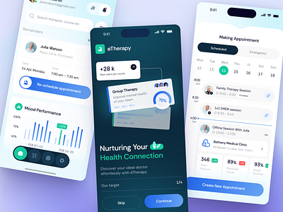 eTherapy - Mobile for Healthcare app design application design design health interface ios app design medical mobile app product service startup ui uiux ux