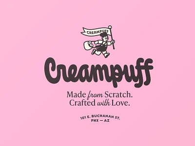 Creampuff Branding branding creampuff donut donut shop identity lettering logotype mascot