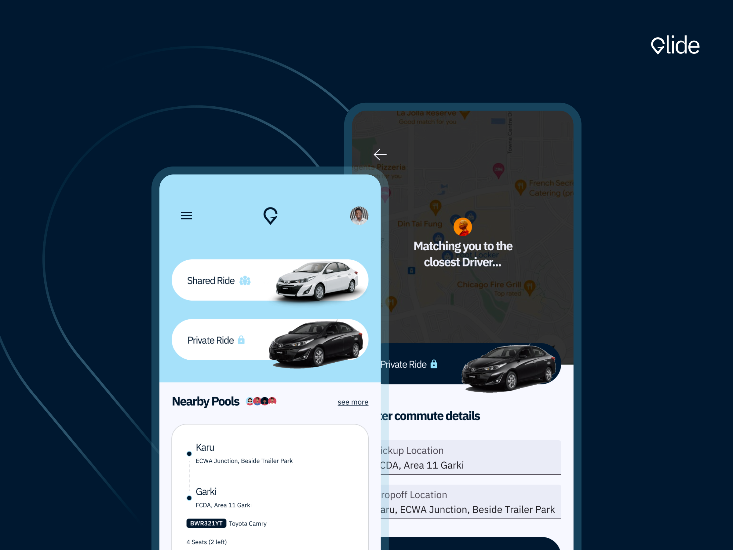 Ride Booking - Glide (Ride Hailing Platform) branding graphic design logo ui