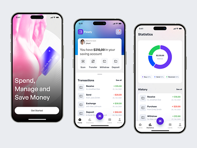 Finance Wallet App - Flowly bento branding design digital wallet e wallet finance graphic design illustration logo mobile app ui ui8 wallet