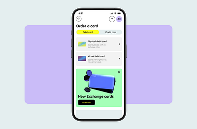 Order a card - Fintech Mobile App 3d design graphic design illustration typography ui ux vector