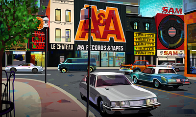 Retro Toronto - 1980s Elm & Yonge St. 80s city colourful illustration print retro street toronto vector yonge